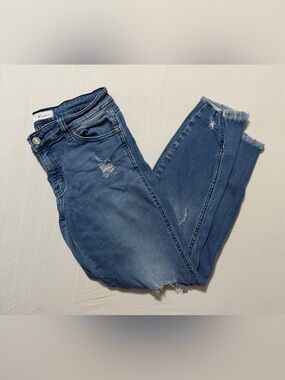 KanCan Distressed Medium Blue Skinny Jeans with Frayed Hem